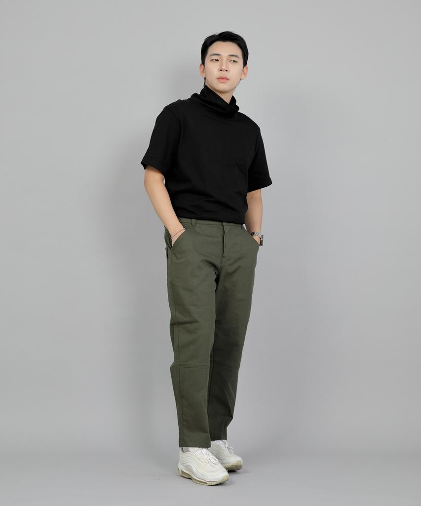 Seinteukeulu Wide Cut Crop Half-Band Pants Wch-327 Khaki