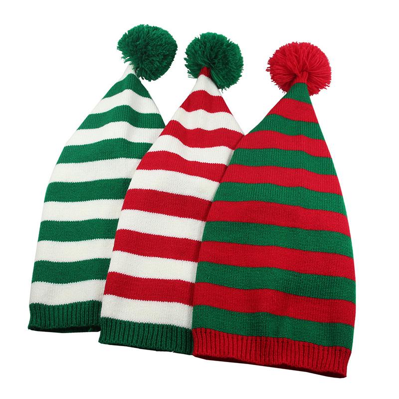 Adult Christmas Santa Hats Knitted Striped Beanie Soft Warm Winter Caps For Women Men Streetwear Clothing Accessory