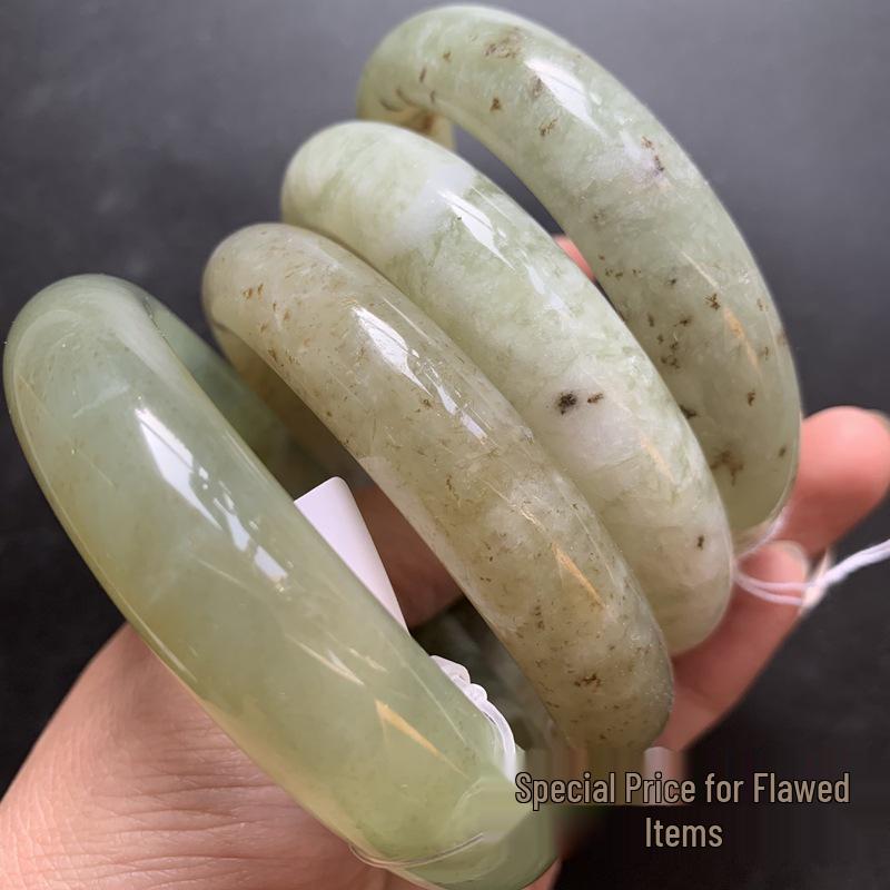 Natural Xiuyan Jade Xinjiang Water Grass Bracelet - Candy Color with Golden Flower Ice Translucent Design Model 60/61