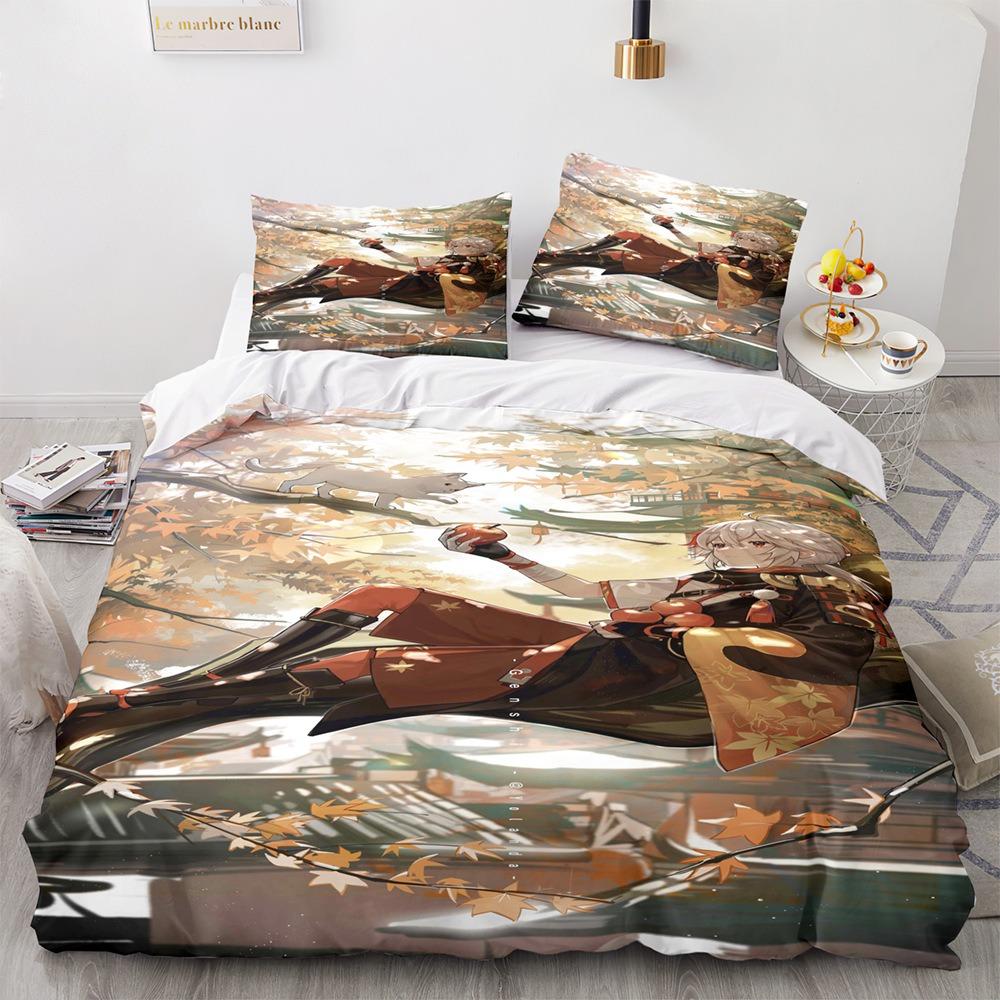 Genshin Impact Bedding Sets 100% Polyester Printed Comforter Bed Cover Duvet Cover Pillow Case 2-3 Pieces Sets Kids Adult Size
