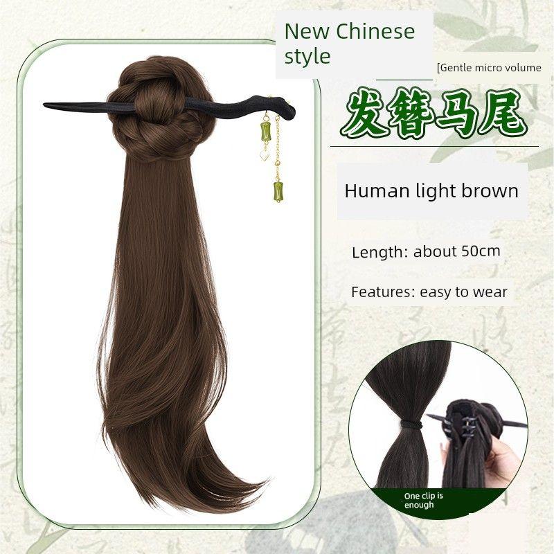 

Style False Braids Ponytail Female Light National Style Chinese Ancient Style Han Chinese Clothing Cheongsam Hairpin Side Ponytail Grip Long Braid Micro-roll/light Guofeng hairpin [light brown]]