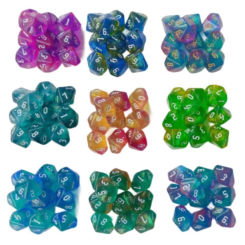 10 Stück Glitzernde Bunte 10-seitige Acryl-Würfel Rollenspiel Tischspiel Würfel Polyedrische Würfel für Tischspielspieler