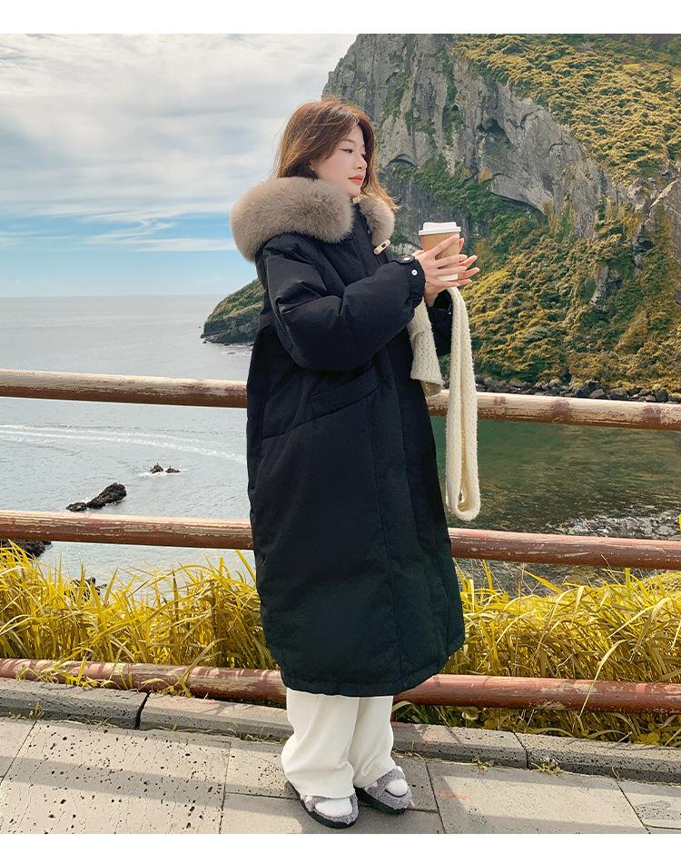Autumn and Winter Women's Large Size Coat Hooded Fur Collar Horn Buckle Loose Casual Thickened Windproof Women's Jacket