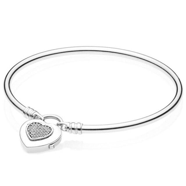 

Latest Sterling Color Regal Heart Signature Lock Your Promise Padlock Clasp Bangle For Wrist Bracelet Bead Charm Diy JewelryFashion Bangle 16cm
