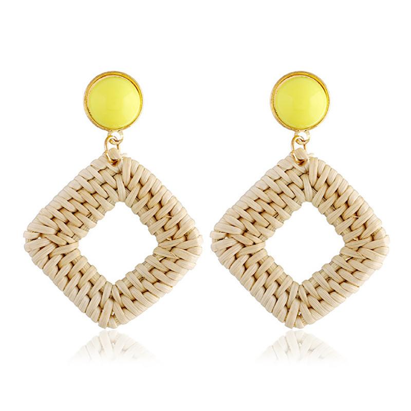 Rattan Earrings 2021 Trend Lightweight Geometric Statement Woven Bohemian Earring Handmade Straw Wicker Braid Hoop Drop Dangle