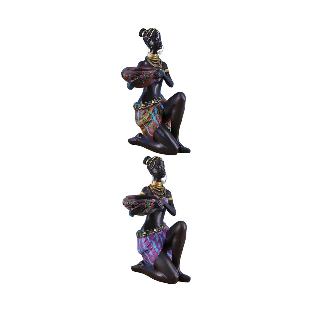 African Sculpture Desktop Ornament Tea Light Candle Holder Collectible Decorative Figurine for Bookshelf Housewarming Gift