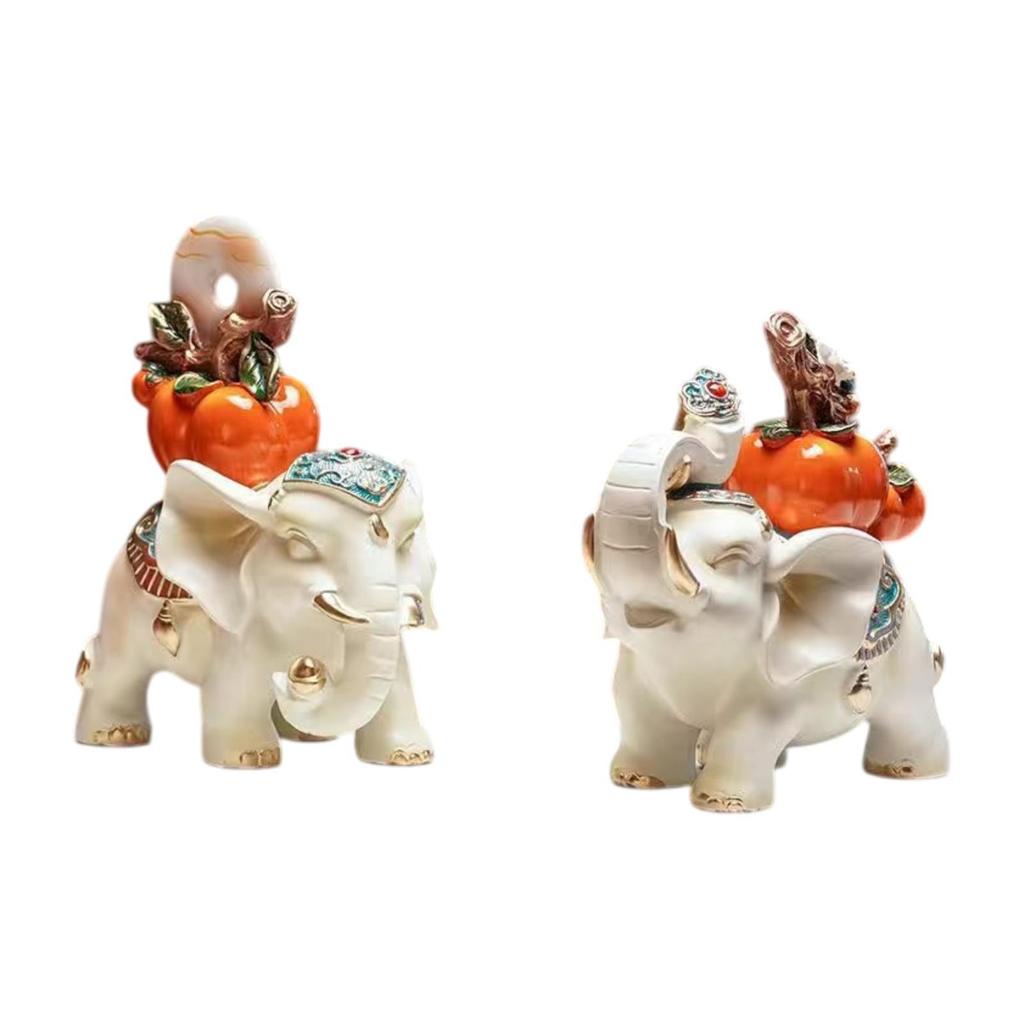 2x Lucky Elephant Statues Collectible Modern Simulation Resin Ornaments for Indoor TV Cabinet Dining Room Farmhouse Festival