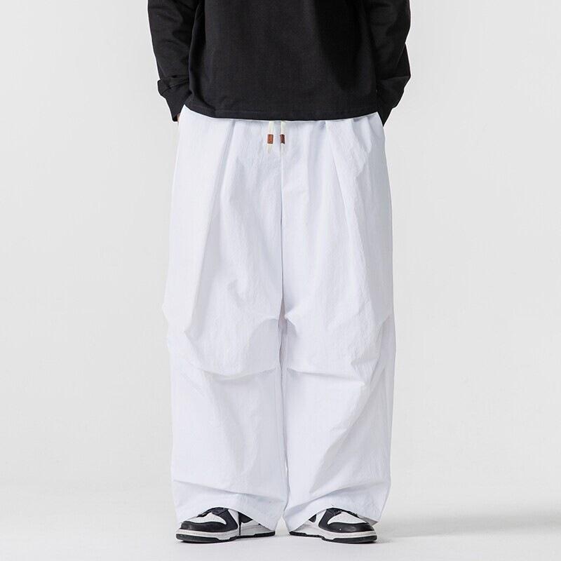 Casual Wide Leg Cargo Parachute Pants Unisex Plus Size Japanese Street Style M