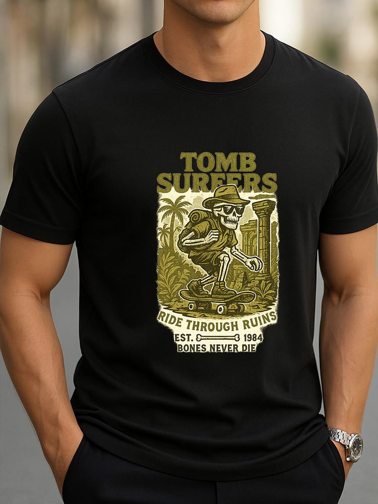 Футболка Surfers Tomb Скелет Скейтбординг Приключение Футболка Прокатись по Руинам Футболка Унисекс L