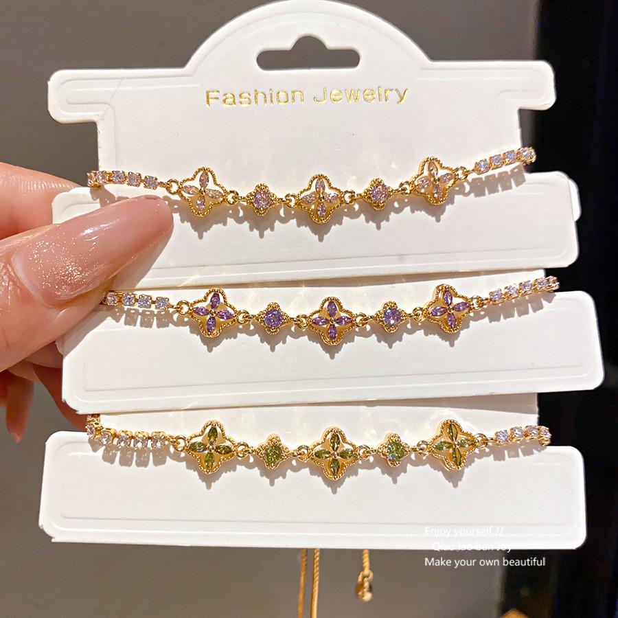 Gold Electroplated Zircon Flower Jewelry For Women Stylish Office Accessory