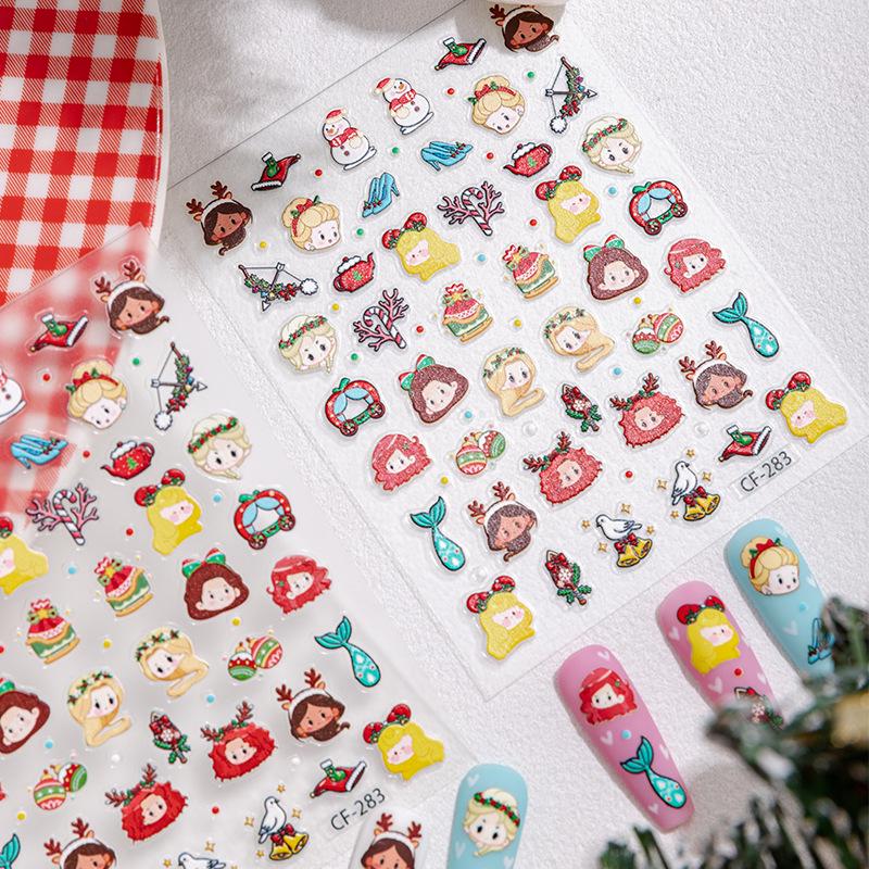 Cyansea 5D Embossed Cute Christmas Cartoon Nail Art Stickers - DIY 3D Decoration