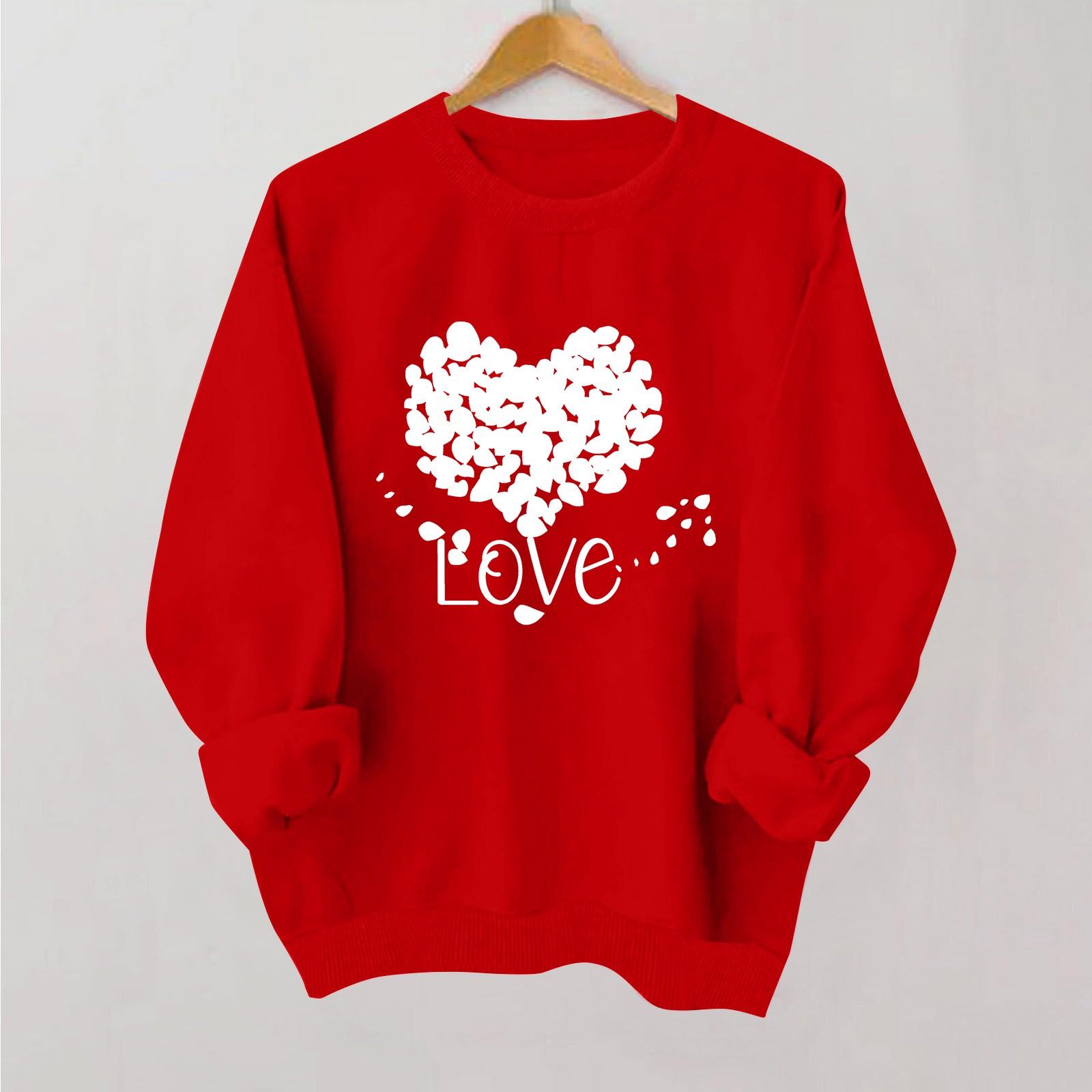 

Женская повседневная мода ко Дню святого Валентина с принтом, длинным рукавом, круглым вырезом, толстовки, пуловеры, топы XL белый