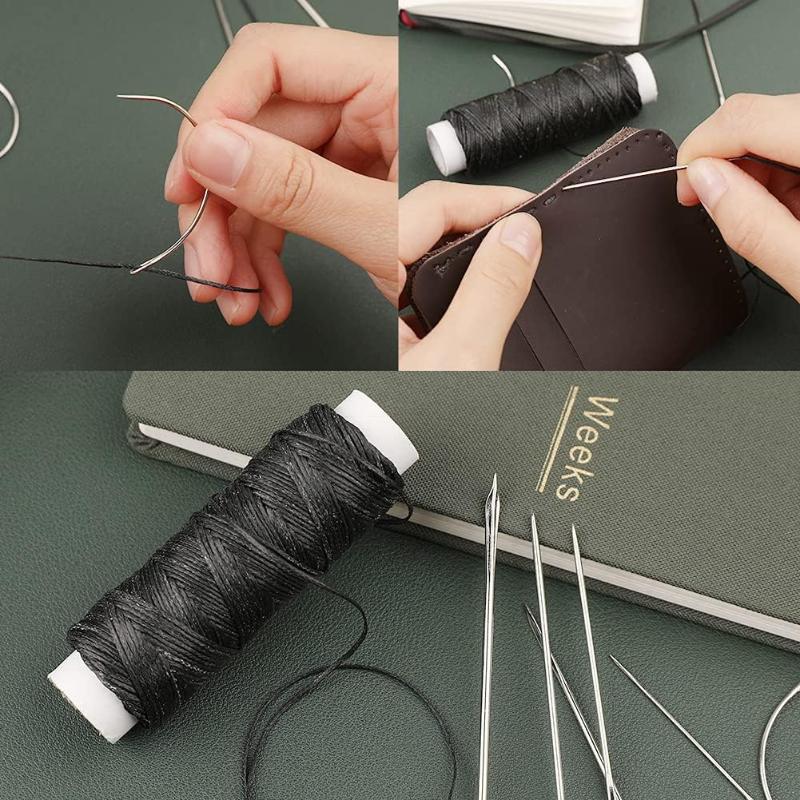 32 Yards Waxed Thread and Leather Repair Needles for Home Upholstery, Carpet, Canvas Repair and Sewing (Black)