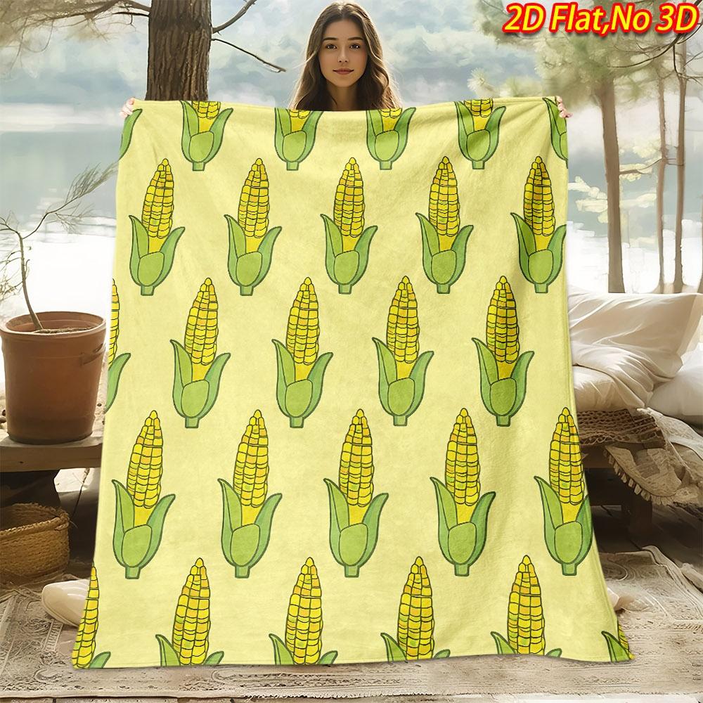 1pc Corn Pattern Blanket - Soft Flannel Suitable for All-Season Use, Corn & Husk Print Bedspread, Machine Washable Throw for Couch, Bed, Picnic - Cozy