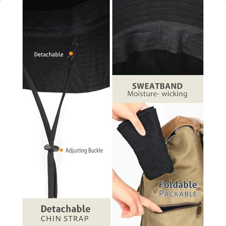 Camptrace Bucket Hats for Women Men Washed Cotton Bucket Hat Packable Sun Hats Summer Beach Hat with Detachable String Canvas