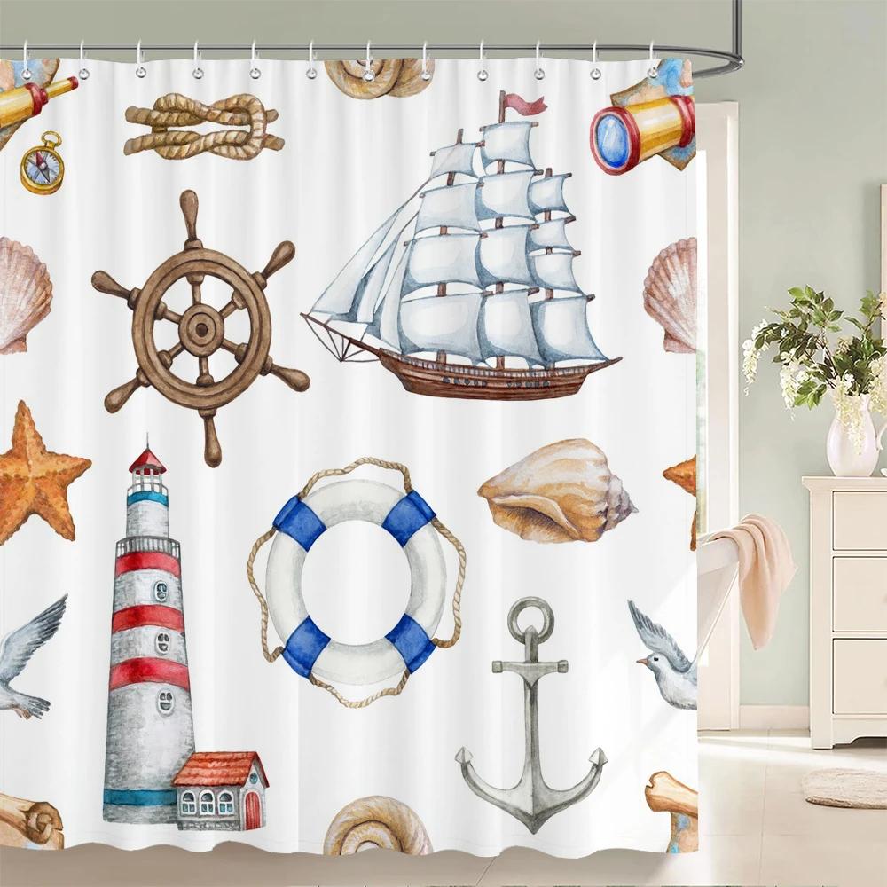 1 Pcs Cartoon Shower Curtain Cartoon Ocean Fish Style Printed Polyster Cloth Home Decoration Bathroom Curtain with Hooks