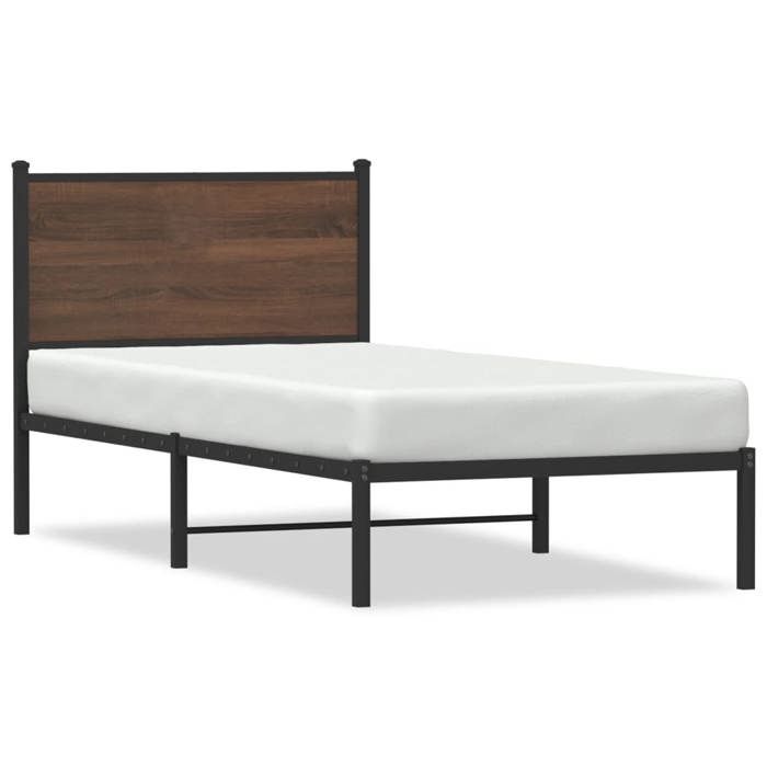 VidaXL Metal Bed Frames with Brown Oak Headboard 80x200 Cm, Single Bed, Bedroom Furniture, Guest Bed, 4007756