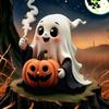 Yousheng Halloween Ornament Ghost Holds Pumpkin Shape Realistic Pattern Sculpture Haunted House Fireplace Decor