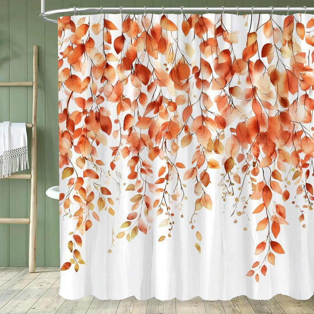 Modern Plants and Leaves Shower Curtain, Botanical Leaf Bathroom Decor Shower Curtain, Waterproof Shower Curtain with Hooks