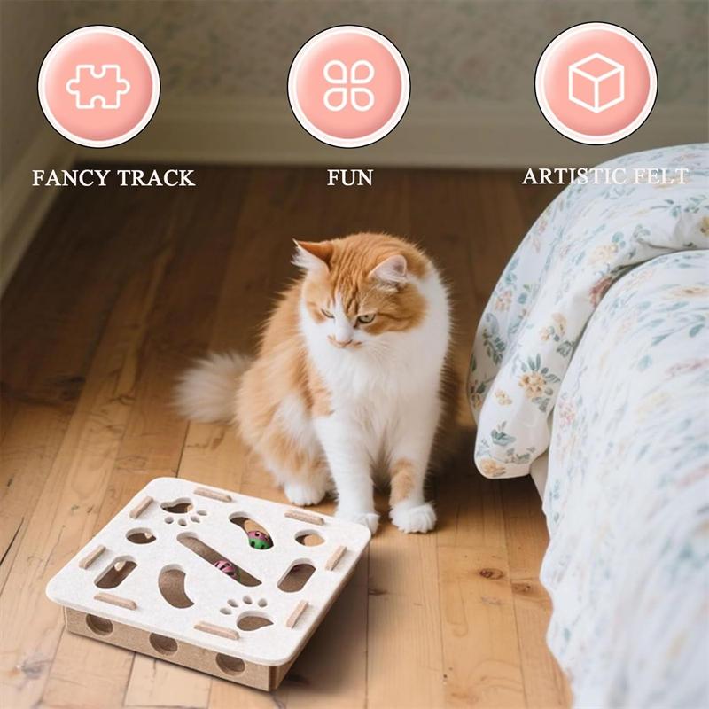 1 PCS Felt Cat Toy Maze Box Interactive Puzzle Game With 2 Balls For Indoor Cats Hunting Exercise Self Play Scratch Resistant