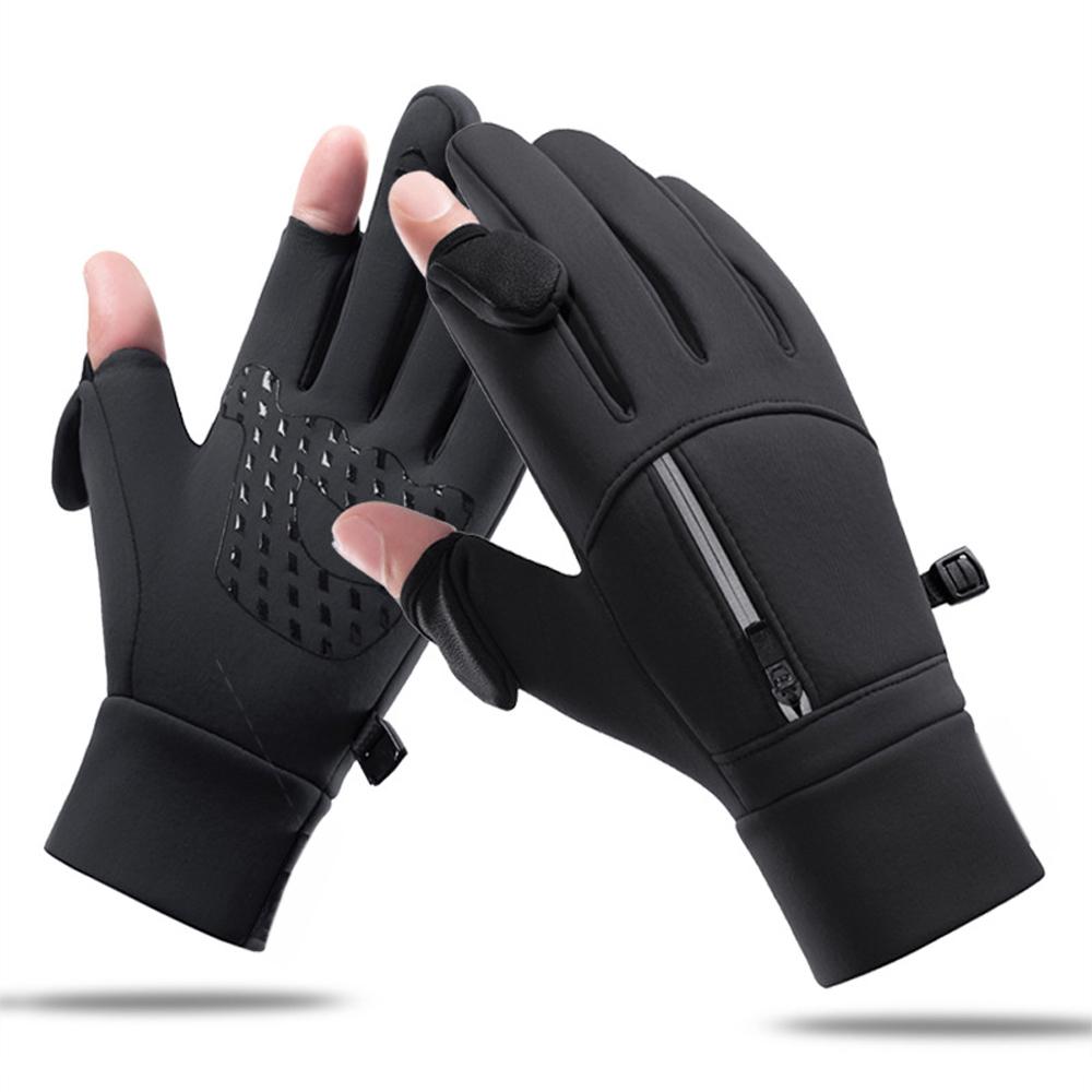 

Winter Warm Gloves Flip Over Expose Two Fingers Gloves Waterproof Windproof Touch Screen Gloves Cycling Ski Fishing Gloves XL чёрный