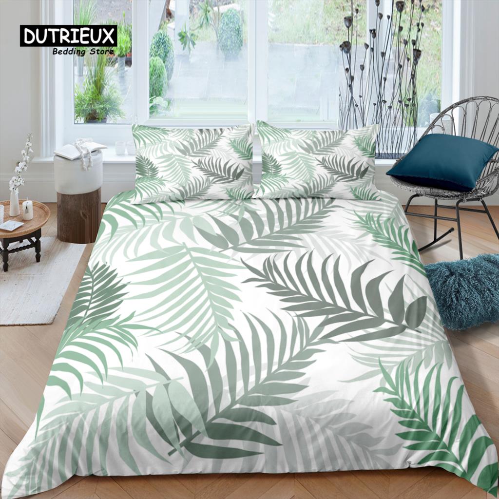 Home Living Luxury 3D Palm Leaves Bedding Set Summer Duvet Cover Pillowcase Queen and King EU/US/AU/UK Size Comforter Bedding