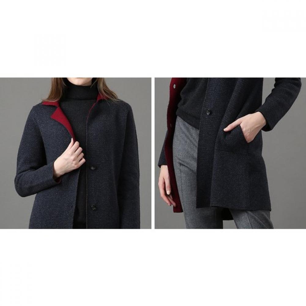 Furina Herringbone Jacquard Knit Coat Tailored Collar