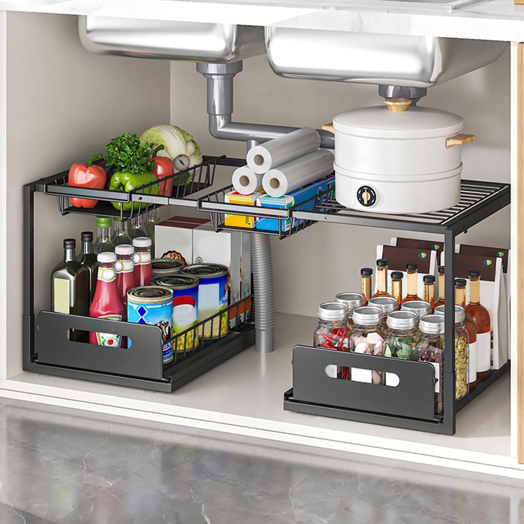 Retractable Under-Sink Organizer: Pull-Out Drawer & Storage Rack for Pots and Pans