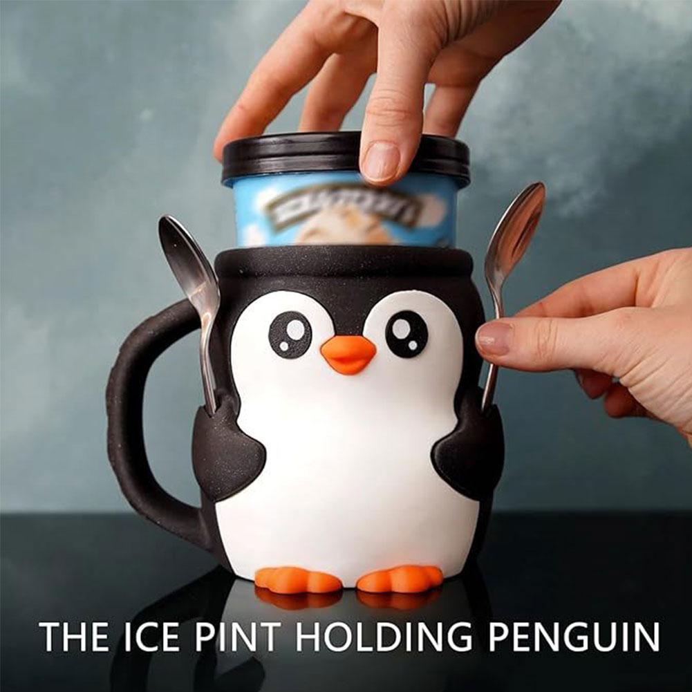 3D Print Penguin Ice Cream Sleeve Leak Proof Cup Holder Spoon Slot Secret Snack Drawer Cute Penguin Storage Organizer For Snack