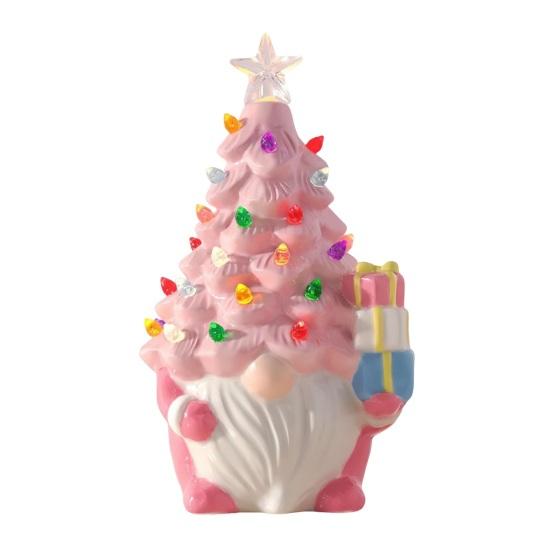 5 Inch Lighted Christmas Gnome Decorations Resin Faceless Old Man Christmas Tree Small Prelit Gnome Figurine with Multi-colored Lights
