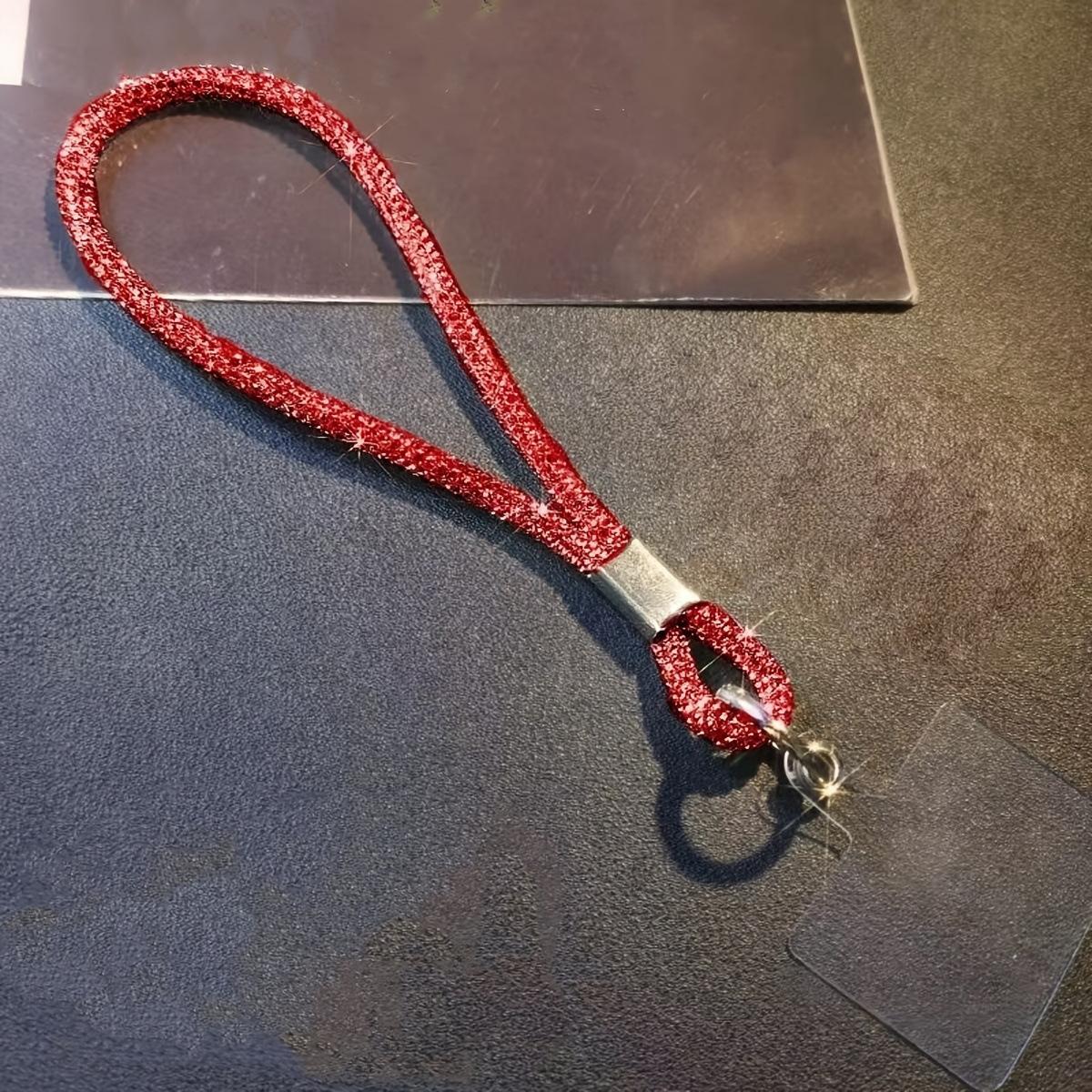 

Mobile Phone Lanyard Long Hanging Neck Short Wrist Style Rhinestone Women s High-end Luxury Full Diamond Hanging Chain Clip-type Anti-lost 1Pcs червоний