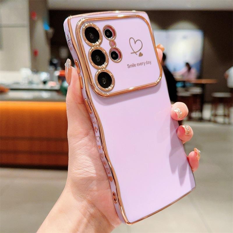 Applicable To Samsung S25ULTRA Electroplated Big Wave Mobile Phone Case S24FE Side Love A56 Anti-drop Protective Case