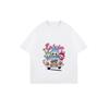 Women's Short-Sleeve T-Shirt with Colorful Cartoon "Zakubu" Bunny Characters & Pink Car Print
