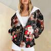 Women's Long Sleeve Christmas Print With Pockets Cardigan Zipper Hooded Sweatshirt Jacket