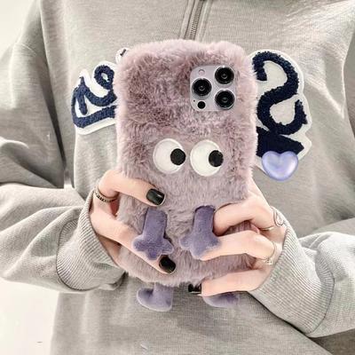Cute Purple Monster for IPhone 16 Phone Case for IPhone 15 Plush 14plus Autumn and Winter 12/13 Cartoon X