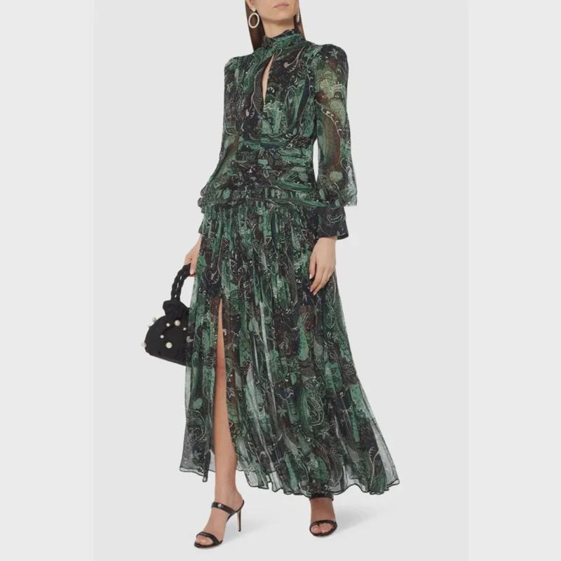 Australian Fashion Silk Print High-Slit Seaside Holiday Dress