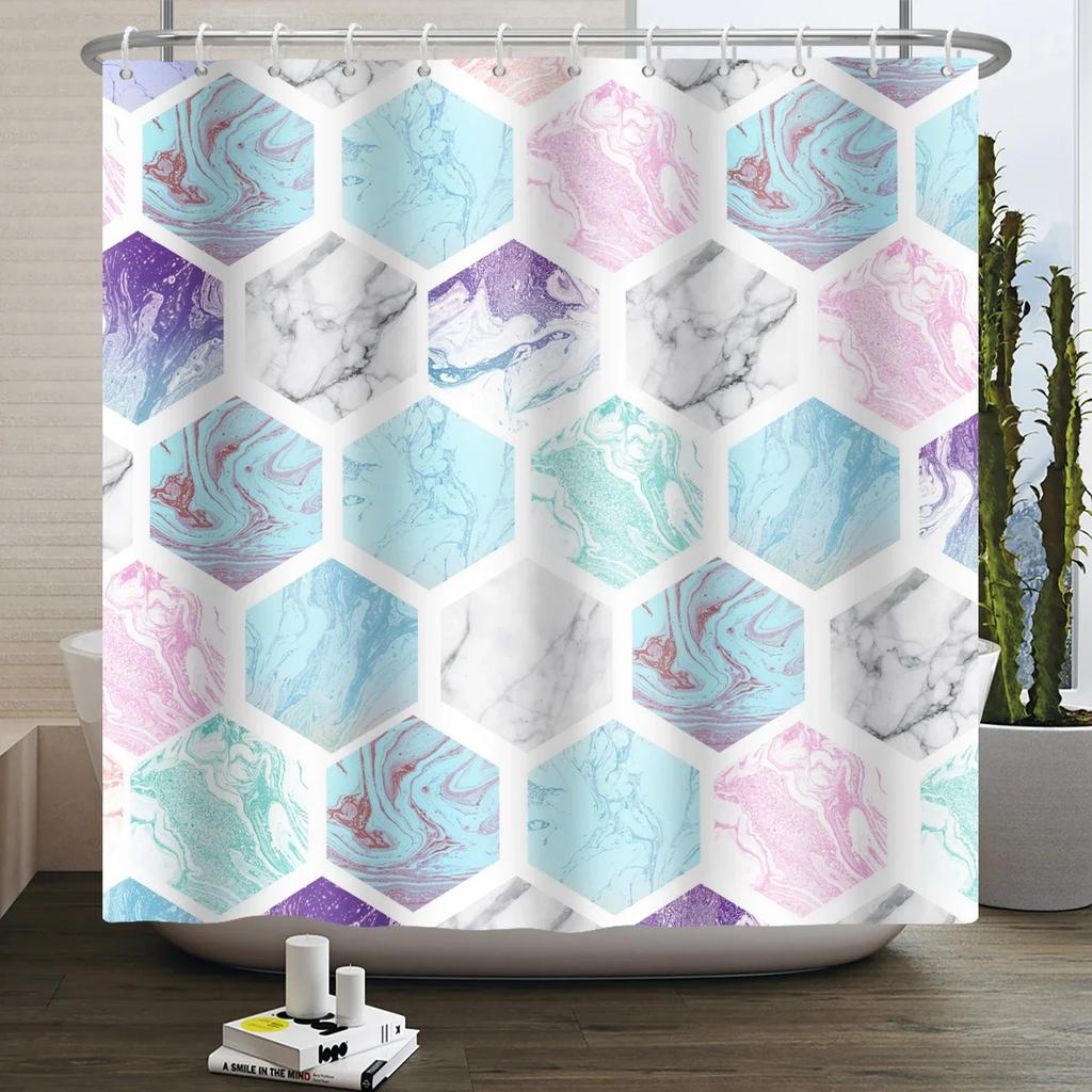 Geometric Shower Curtain Modern Abstract Brown Marble Luxury Gold Bronze Bathtub Screen Waterproof Bathroom Decor