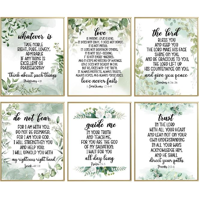 MTL HOE Scripture Wall Art Christian Wall art Poster- Eucalyptus Bible Verse Wall Art Set of 6 (8x10) Christian Wall Decor - Positive Quotes Bible