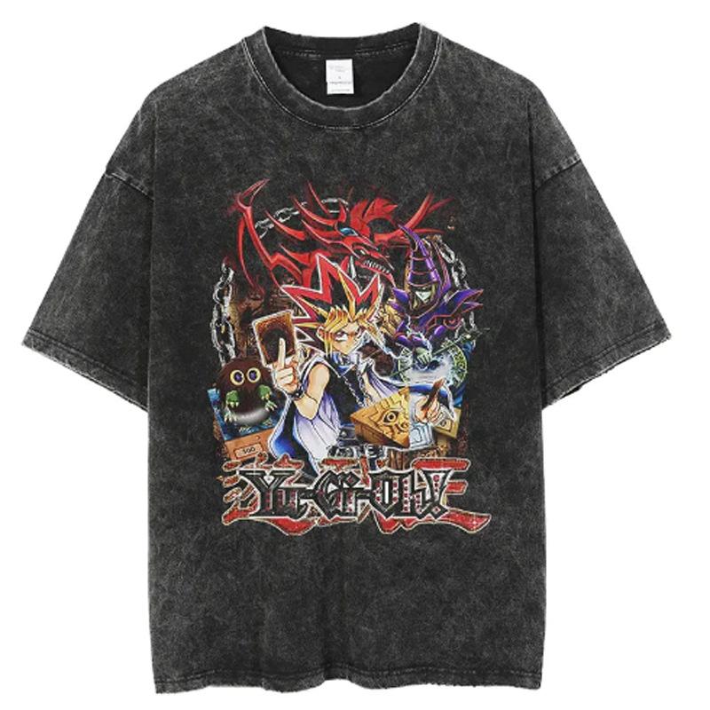 Cartoon Spell Battle Oversized Retro 3D Printed Loose Large Round Neck Cotton Short Sleeve T-Shirts Men’s