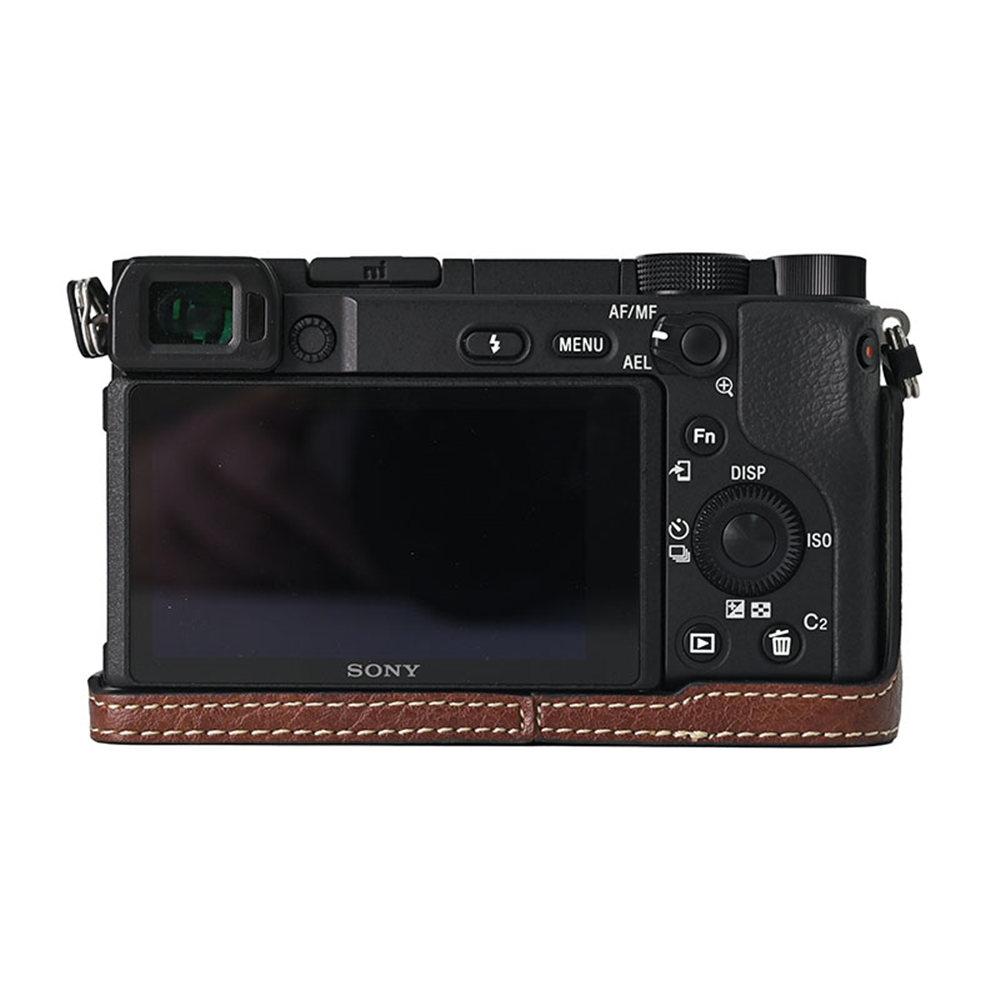Litchi Magnetic PU Leather Camera Half Case For Sony A6300 A6400 A6000 A6100 Bottom Opening Cover