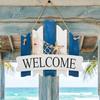 Coastal Welcome Door Sign Nautical Beach Theme Wooden Hanging Plaque with Rope Rustic Door Hanger for Front Door Patio Wall Decor