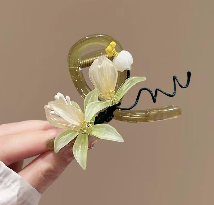 Nouvelle Pince à Cheveux Fleur Pour Femmes Élégante Style Chinois Magnolia Feuille de Bambou Fleur de Pêcher Pinces à Cheveux Été Plage Griffes de Requin