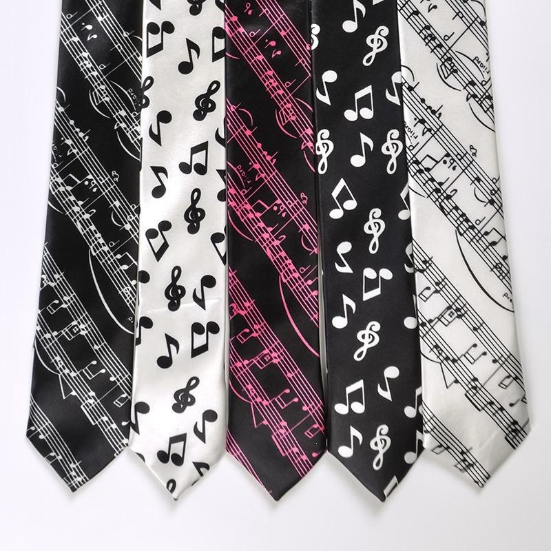 Classic Musical Notes Printed Tie Silky Narrow Neckties Slim Smooth Piano Guitar Necktie Simple Elegant Trendy Unisex Ties Gift