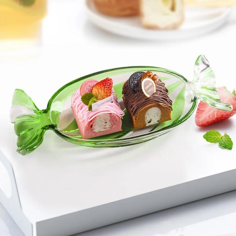 Tykk krystallglass snackstallerken godteriformet dessertbrett festserveringsskål juledekorasjon servise høytidsservering