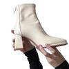 Women's Off-White Short Boots Autumn Winter New Style - 7CM High Heel French Temperament Slim Boots, Versatile Stylish Footwear XCY-909