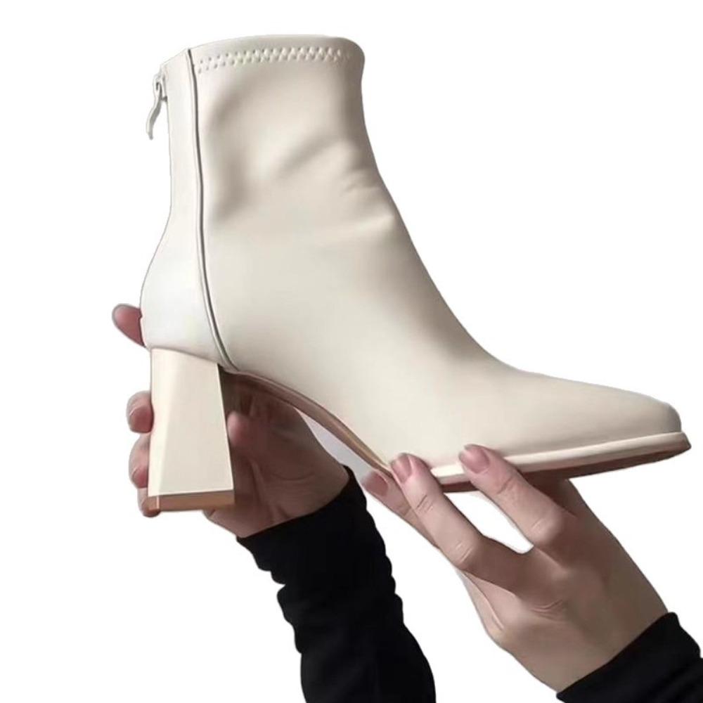 Women's Off-White Short Boots Autumn Winter New Style - 7CM High Heel French Temperament Slim Boots, Versatile Stylish Footwear XCY-909