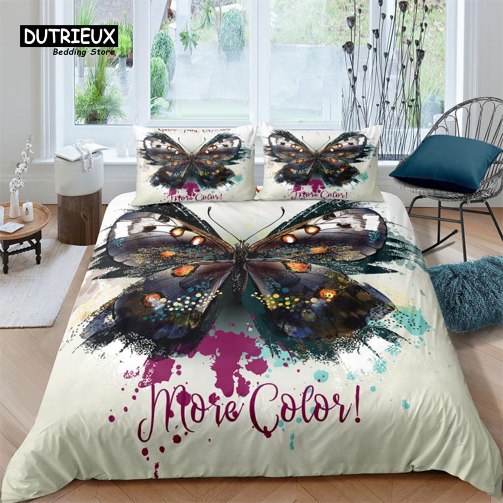Soft Butterfly Bedding Set Microfiber Leopard Print Background Duvet Cover Set For Adult Bedroom Decor As Greetings and Presents