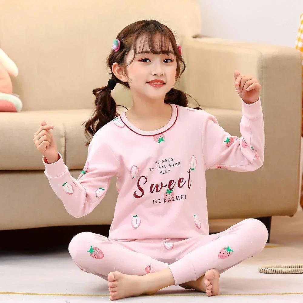 Set Pigiama per Bambine da 2 a 3 4 5 6 7 8 9 10 11 12 13 14 Anni Cotone 100 Bambini Piccoli Pigiama Manica Lunga Carino Pigiama Gatto Rosa Pjs