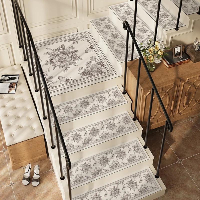 American-style Stair Mat Non-slip Solid Wood Step Mats Household Rotating Carpets Luxury Water-absorbent Leather Carpet 