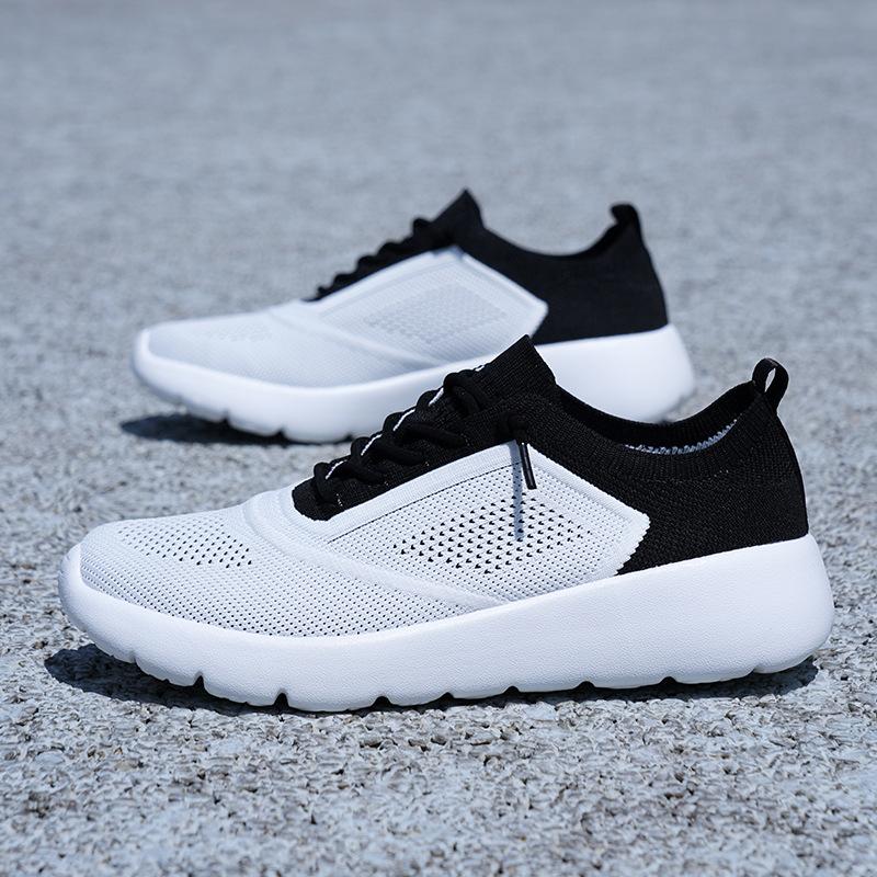 Spring lace-up cushioning running shoes men's and women's large-size fly-woven outdoor lightweight and breathable casual sports shoes